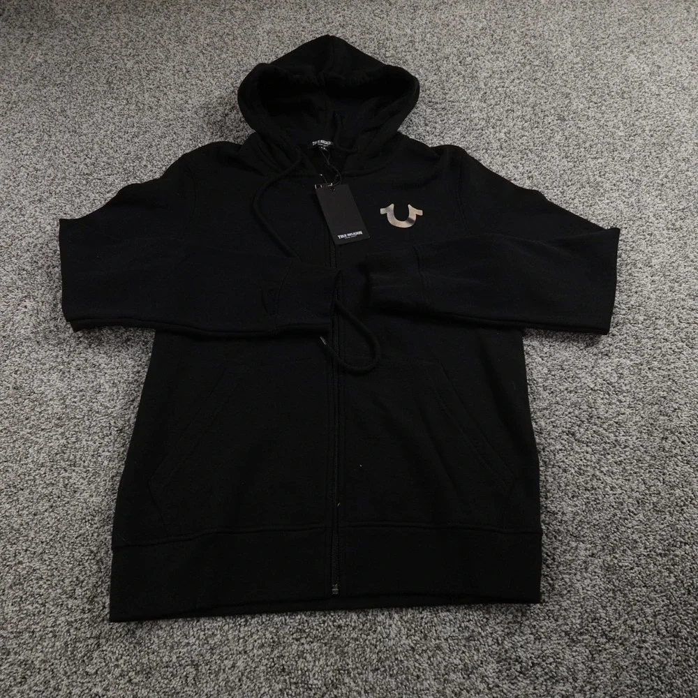 NEW True Religion Hoodie Mens S Black Buddha Full‎ Zip Sweatshirt Jacket Sweater